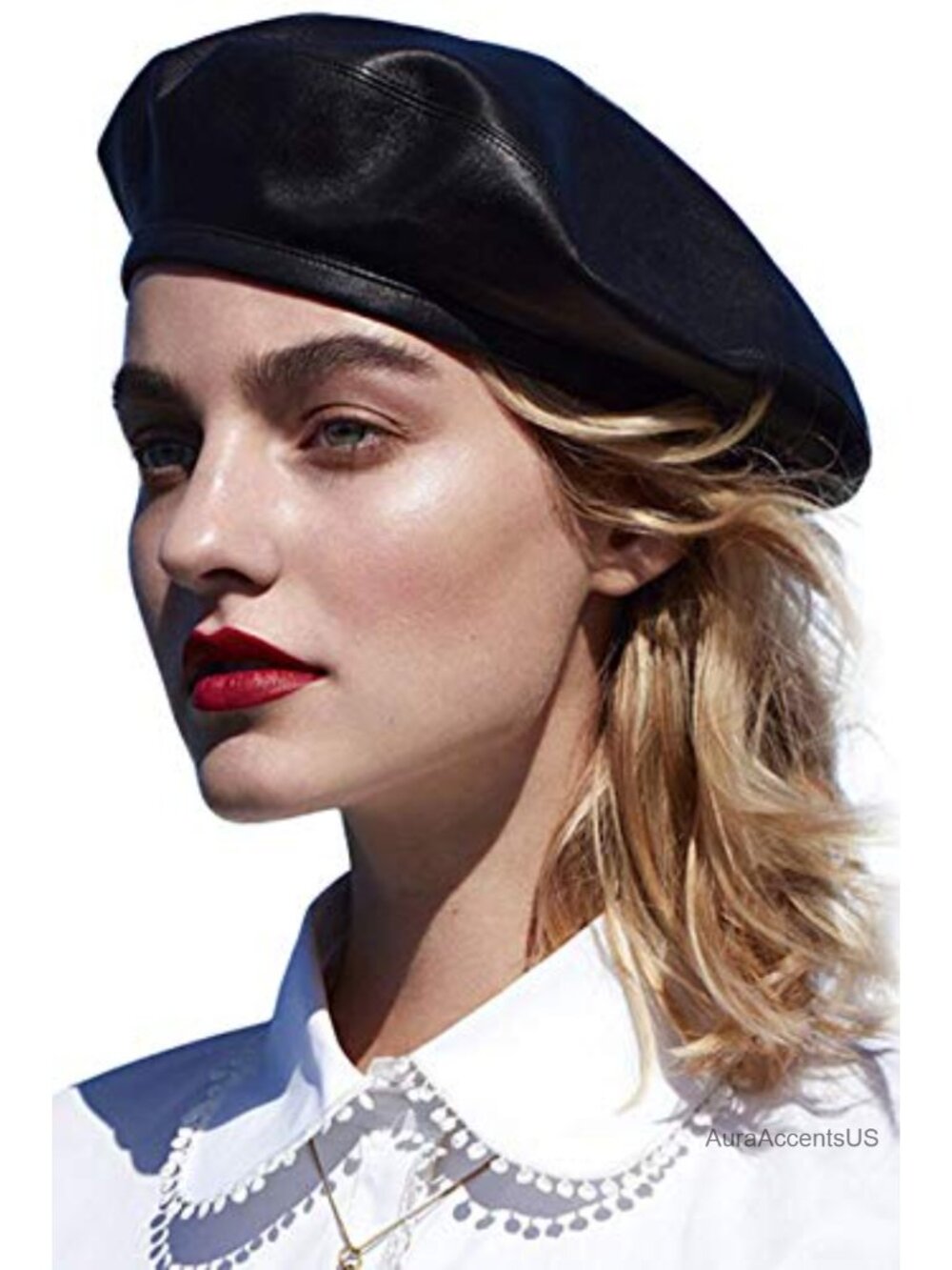 PU Leather French Beret Adjustable Drawstring Artist Hat